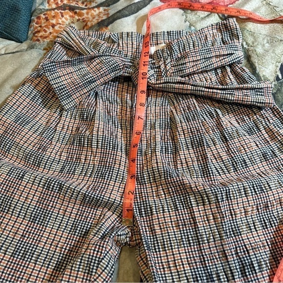 Anthropologie seersucker high waisted cropped ankle pants belted waist plaid - Picture 11 of 16